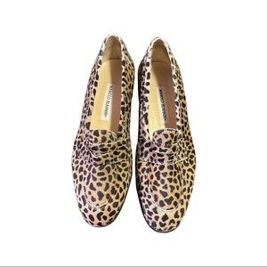 Manolo Blahnik Cheetah Print- leather & Calf Hair loafers size 9.5 US